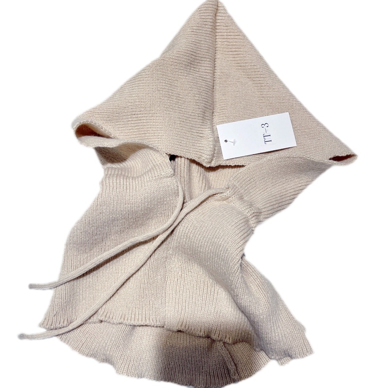 Yếm Len Trùm Đầu 2 Trong 1 Giữ Ấm Cổ Màu Trơn Phối Dây Rút