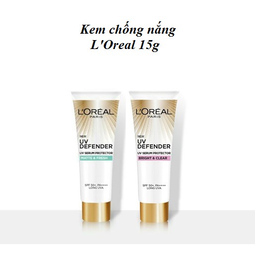 (mini 15ml)  Kem chống nắng mịn nhẹ bảo vệ da chống lão hóa L’Oreal Paris UV Defender