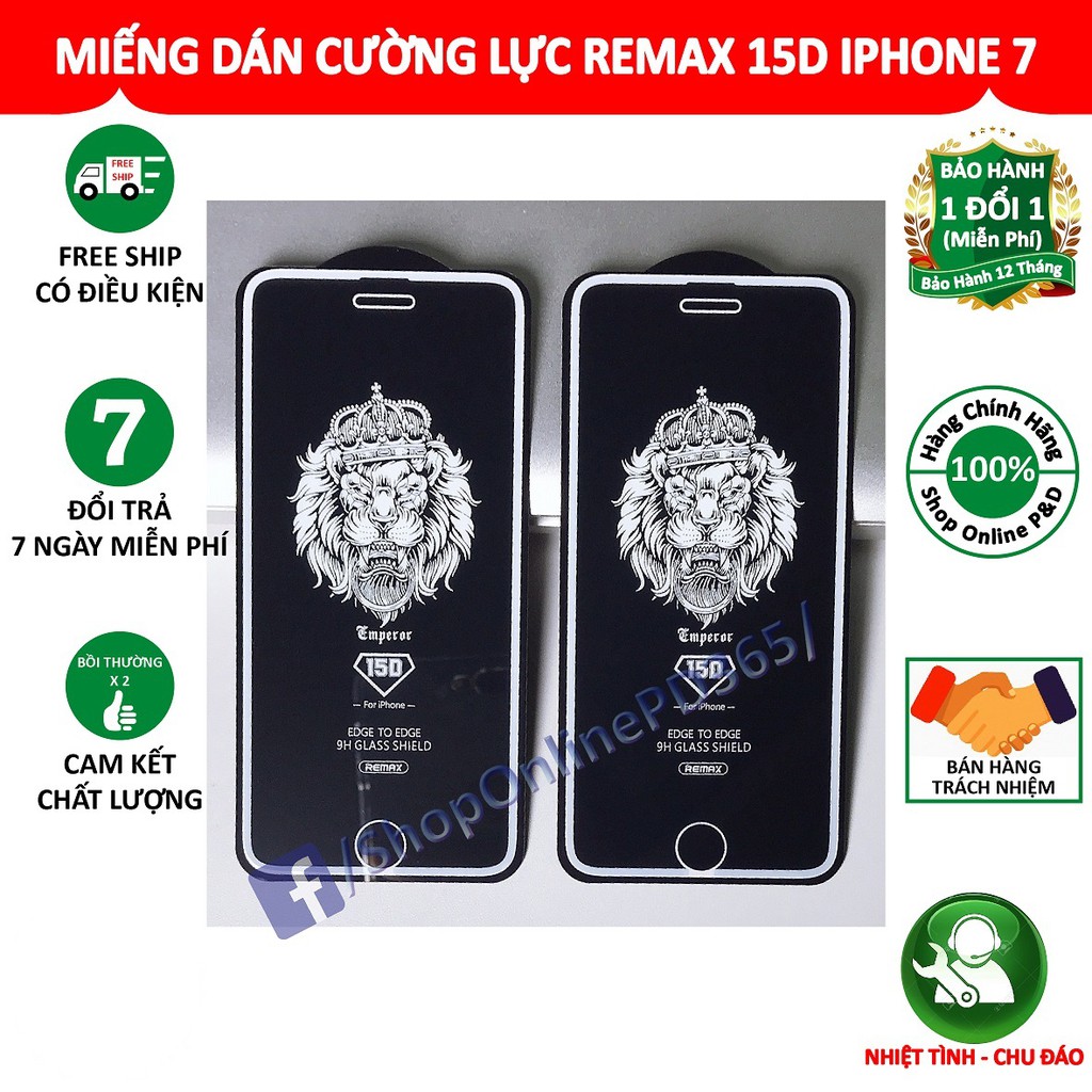 MIẾNG DÁN CƯỜNG LỰC REMAX 15D IPHONE 7 - MÀU TRẮNG
