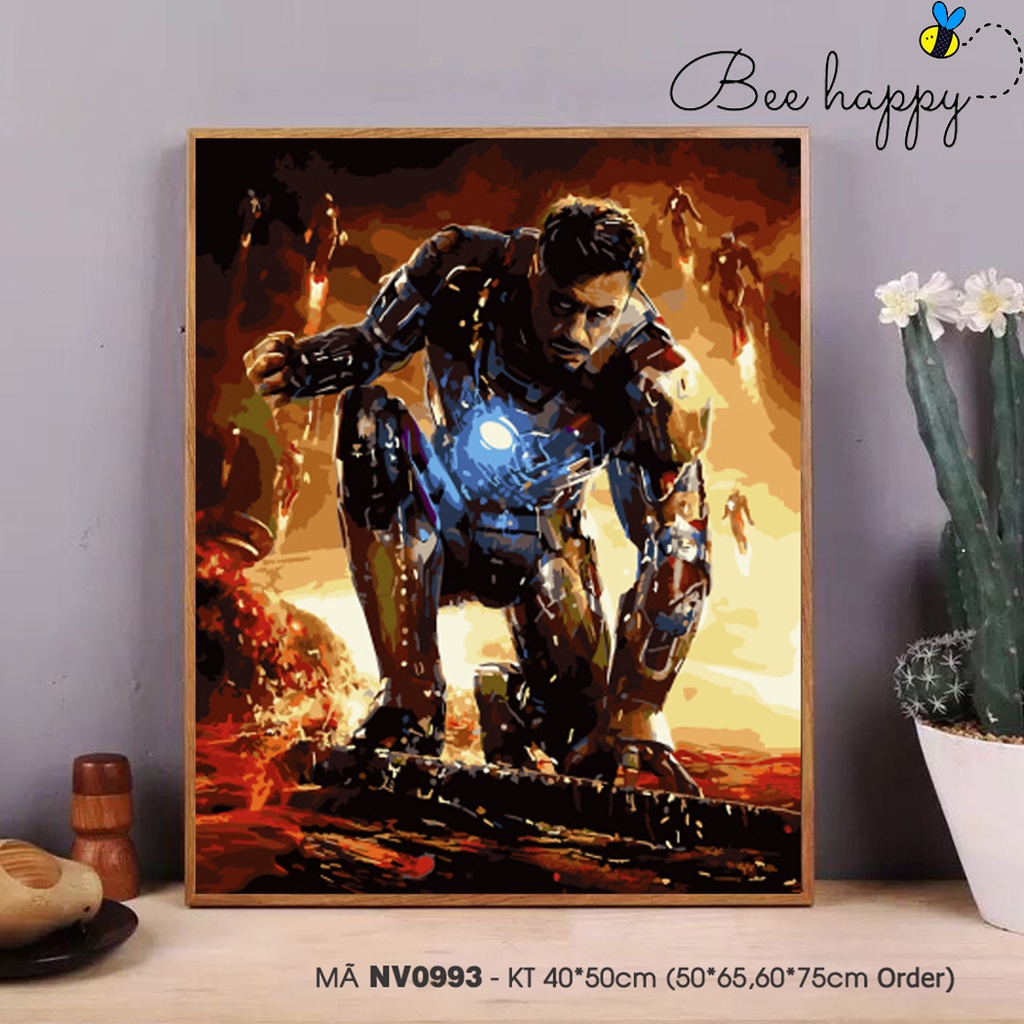 Tranh tô màu theo số sơn dầu số hóa Siêu anh hùng Marvel Người sắt Iron man BEE HAPPY NV0993