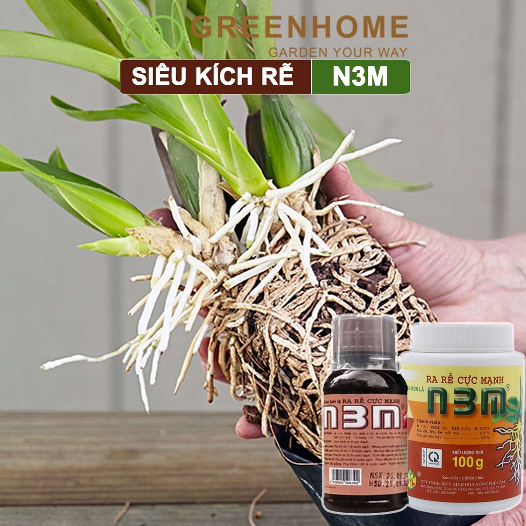 Phân kích rễ Greenhome, N3M, hũ 100gr, dùng giâm, chiết cành, ngâm hạt giống