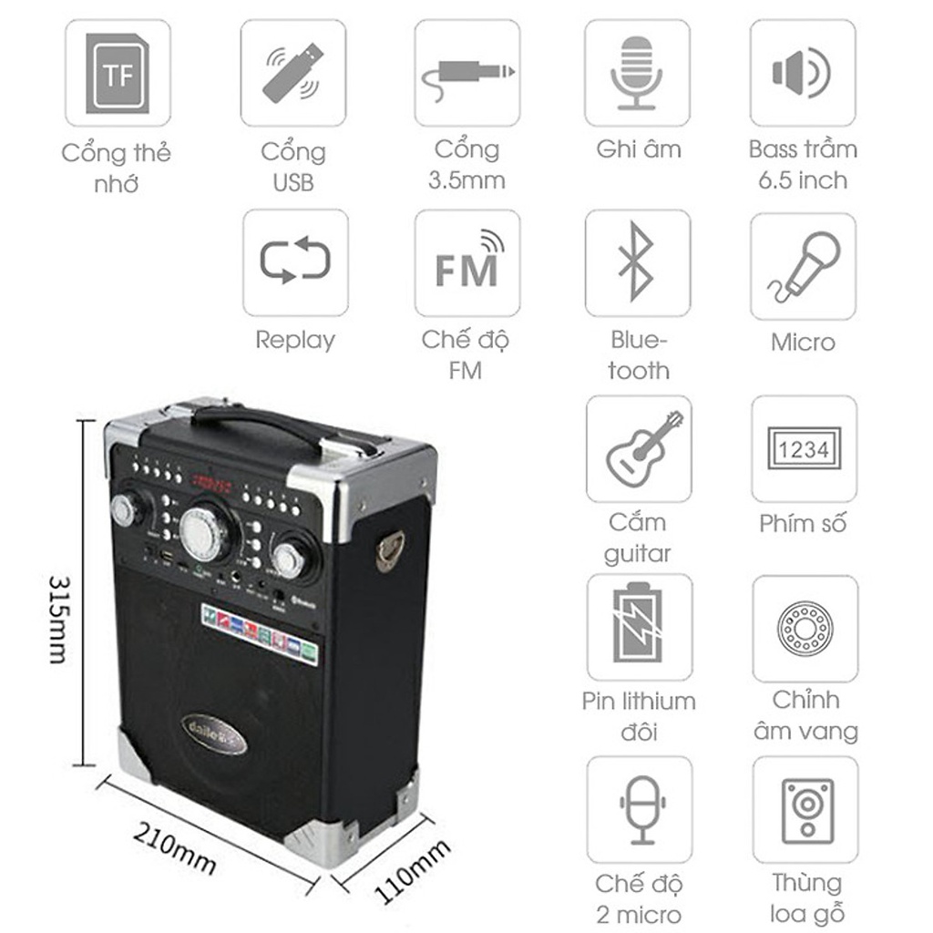 Loa Karaoke Di Động S8 - Bluetooth Có 2 Mic Không Dây 2 miro  zin theo loa 100w