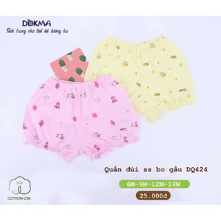 Quần đùi sơ sinh dúm gấu bé gái Dokma vàng/hồng