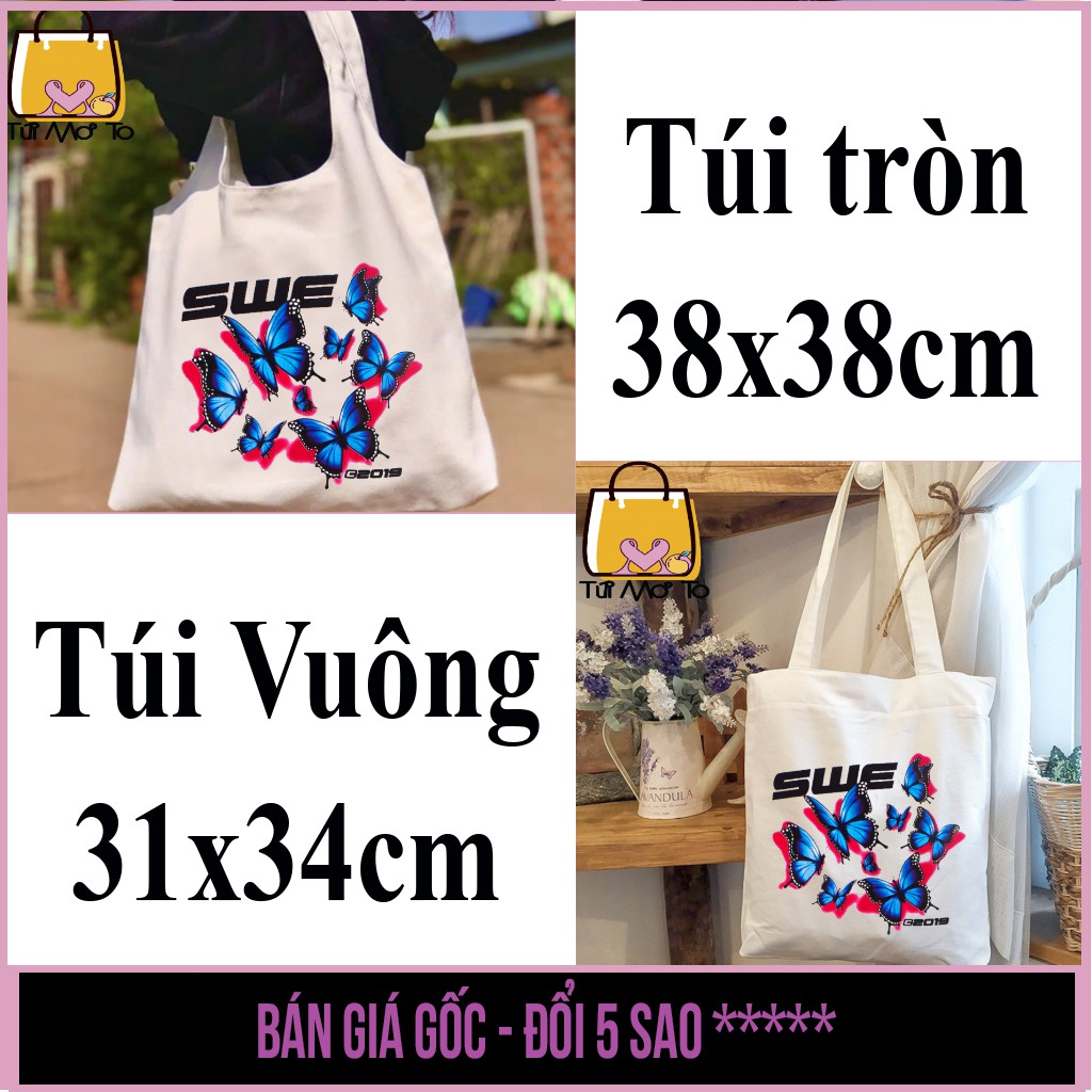 Túi tote, túi vải canvas, có khóa kéo in họa tiết SW - Săn Nón Đẹp