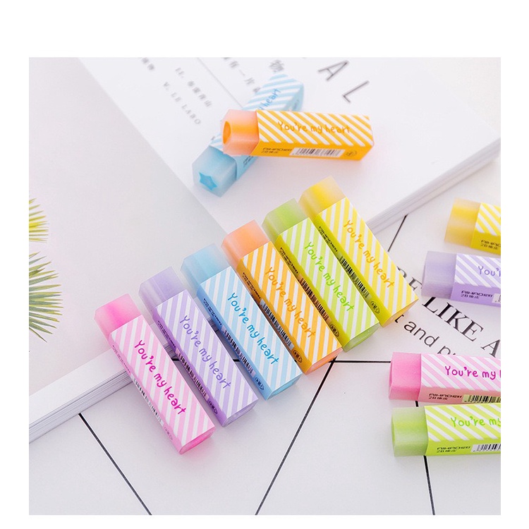 Gôm tẩy bút chì thanh dài trái tim màu pastel nhẹ nhàng dễ thương
