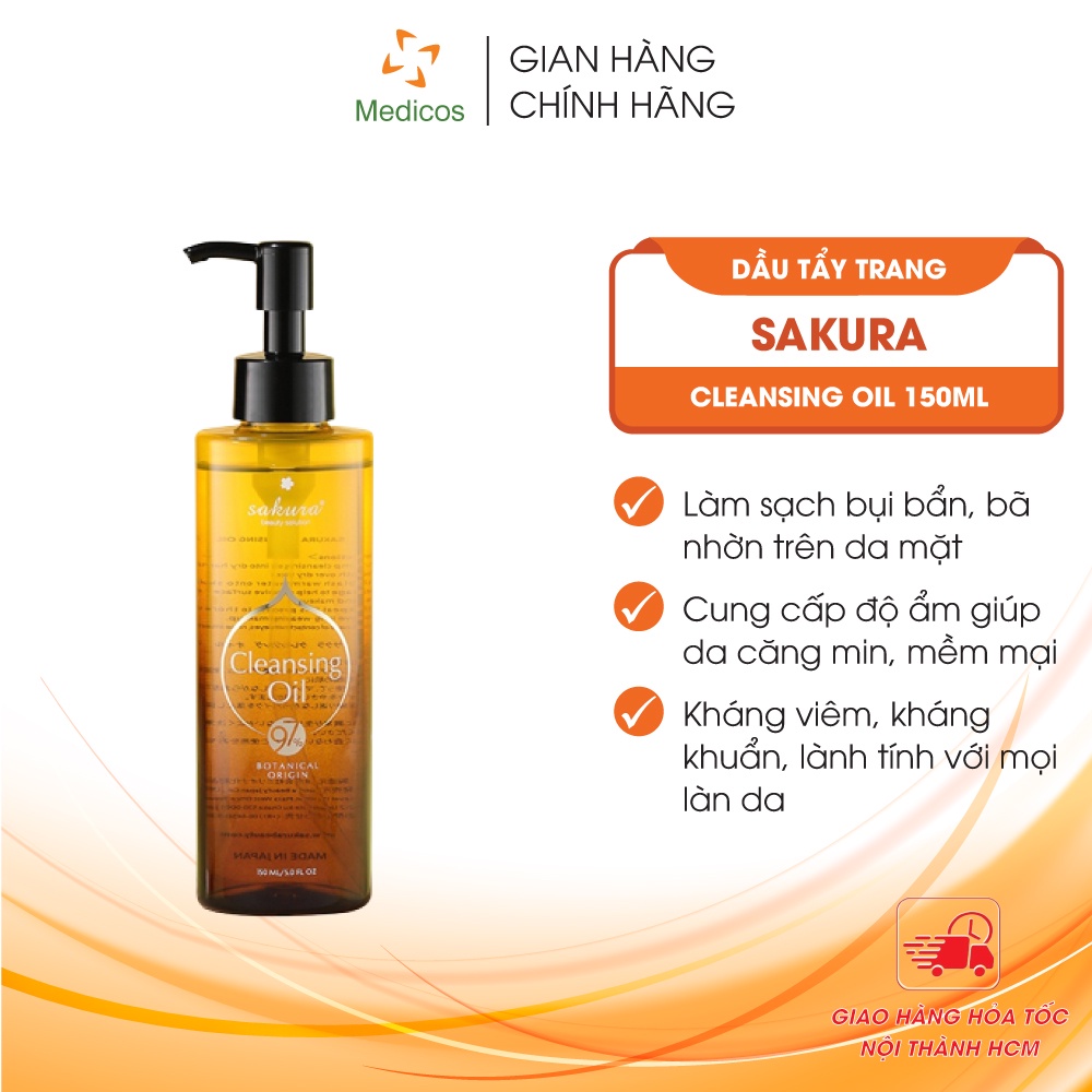 Dầu tẩy trang Sakura Cleansing Oil 150ml - Làm sạch sâu, cấp ẩm và cân bằng PH da với tinh dầu tự nhiên