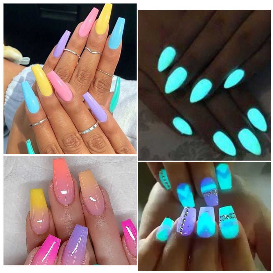 Gel UV nhựa acrylic đắp làm dài móng màu thạch dạ quang sáng tạo