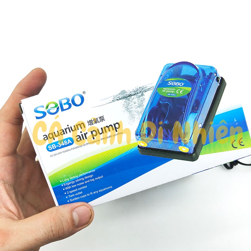 Máy sục sủi khí oxy 2 vòi 5W SOBO SB-348A cho hồ cá - Máy thổi khí oxy SB384A