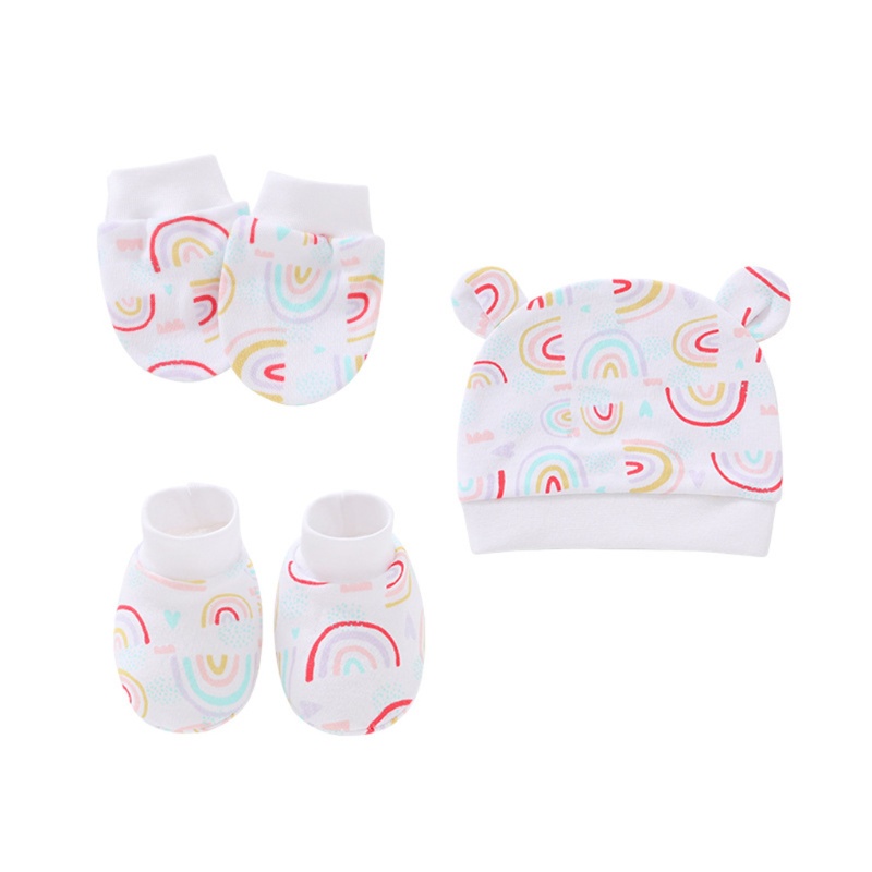 Set Phụ Kiện Gồm Găng Tay + Mũ + Vớ + Đôi Găng Tay Chống Trầy Xước Bằng Cotton Cho Bé Sơ Sinh