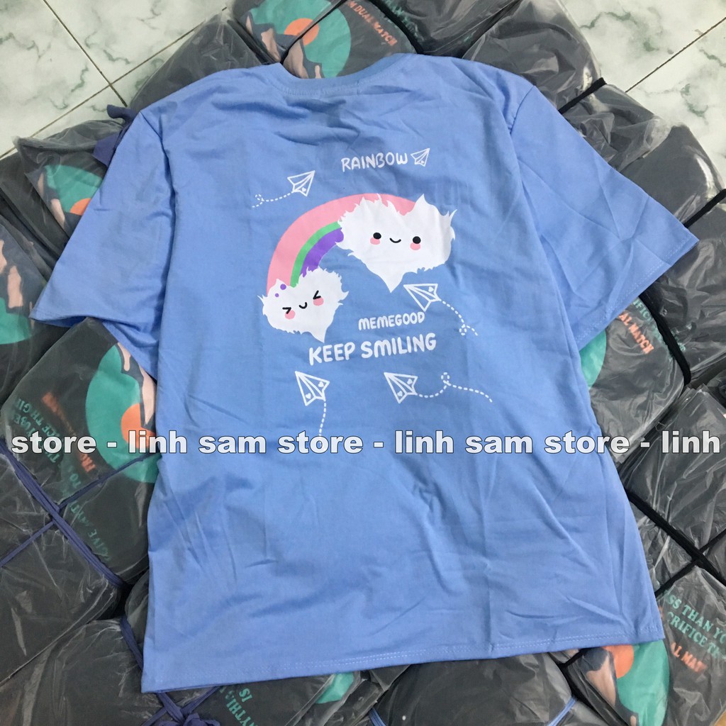 Áo thun tay lỡ nữ SAM CLO freesize phông form rộng dáng Unisex, mặc lớp, nhóm, cặp in hình MÂY CẦU VỒNG KEEP SMILING | BigBuy360 - bigbuy360.vn