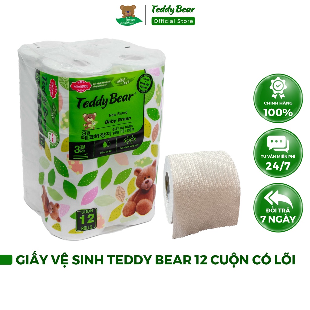 Giấy Vệ Sinh TEDDY BEAR 12 Cuộn Có Lõi Dai Mềm