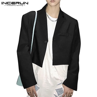 Áo blazer croptop INCERUN có ve áo tay dài màu trơn phong cách Hàn Quốc thời trang cho nam