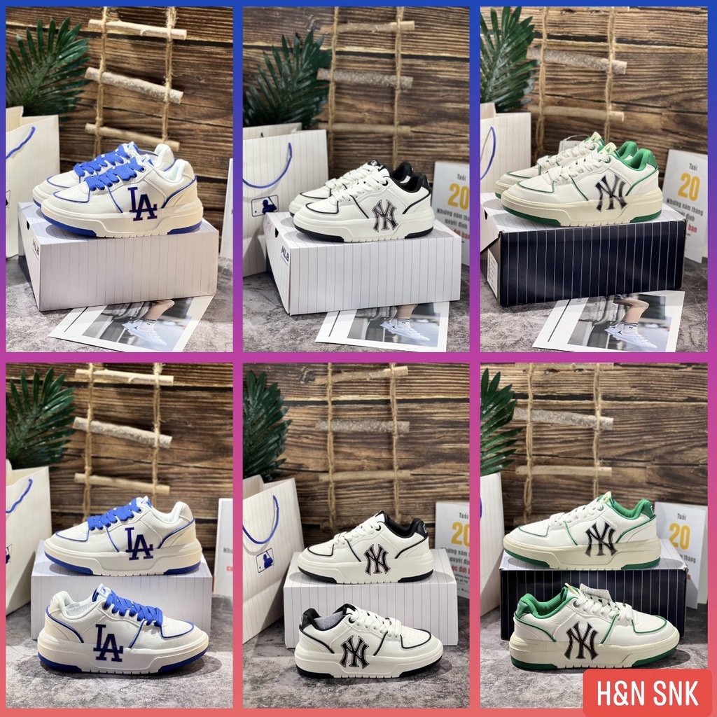 Giày Sneaker M.L.B Chunky, Sneaker chữ Ny Đen Full Box Bill