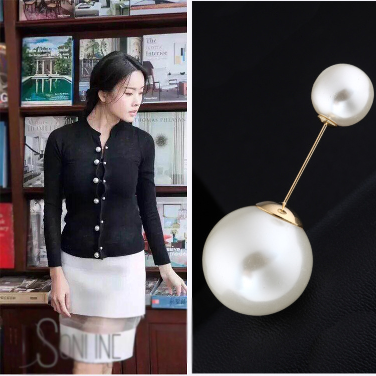 Fashion Double Simulated Pearl Gold Alloy Brooch Pin / DIY Lapel Dress Brooches Jewelry Accessories