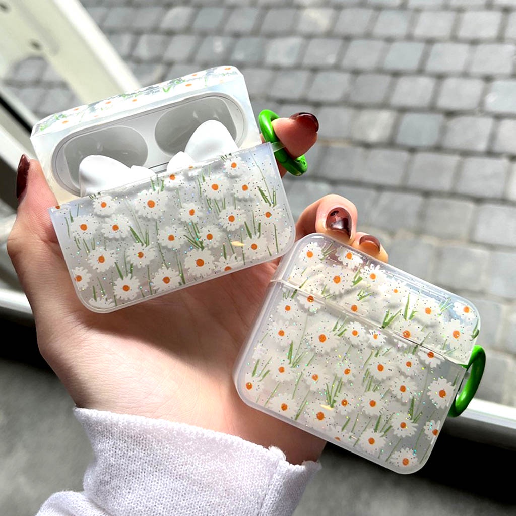 Vỏ Bảo Vệ Hộp Sạc Tai Nghe Airpods 1 2 3 Pro Bluetooth Bằng TPU Mềm Hình Hoa Cúc Lấp Lánh Chống Rơi Chống Bụi