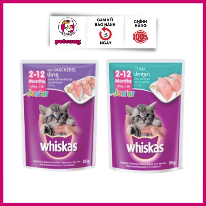 Thức Ăn Pate Vị Cá Ngừ Cá Thu Cho Mèo Con Whiskas Junior Tuna Gói 85g - Pet Cưng Shop