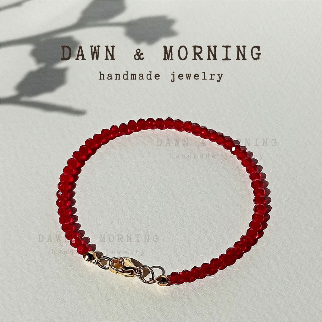 Đỏ đậm ~3-3,5mm - Vòng tay lắc tay nữ làm thủ công bằng hạt đá pha lê có độ bóng thường, hạt trong suốt