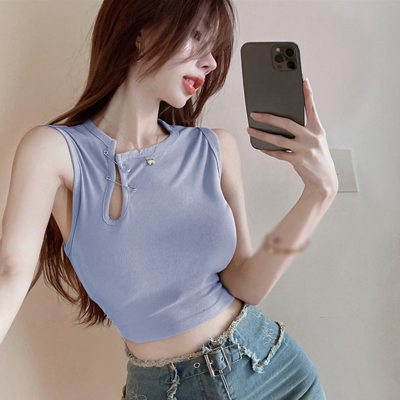 Áo Croptop Sát Nách Màu Sắc Trơn Phong Cách Hàn Quốc Thời Trang Mùa Hè Cho Nữ