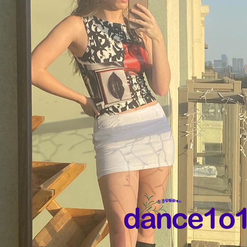 Áo thun không tay cổ tròn in hình đôi môi cho nữ