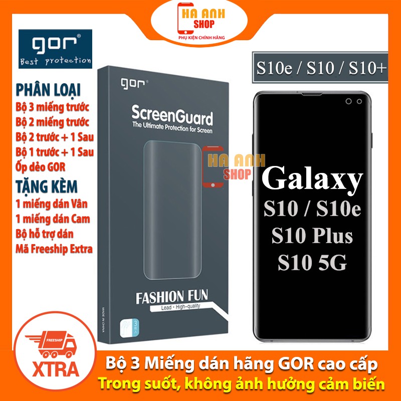 Miếng dán màn hình Samsung S10 / S10 Plus / S10e Full màn hãng Gor cao cấp(Bộ 3 miếng)