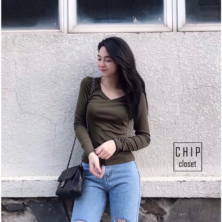 Áo Thun Dài Tay Nữ Trơn - Áo Thun Cổ Tim Nhiều Màu Chất Cotton Giữ Nhiệt - Hàng Chuẩn Cao Cấp Nhiều Màu GAP005