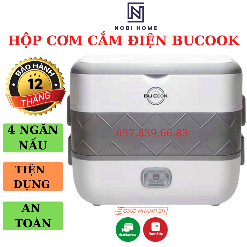 Hộp Cơm Cắm Điện Văn Phòng 2 Tầng Bucook Nobihome, hộp đựng cơm cắm điện văn phòng 4 ngăn inox bucook tiện dụng an toàn