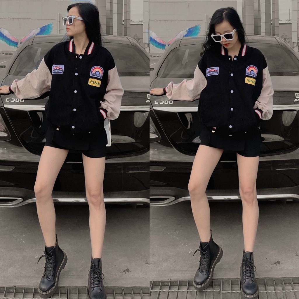 [Ảnh Thật] Áo Khoác Bomber Nhung Gân Phối Màu Cực Xinh Cầu Vòng