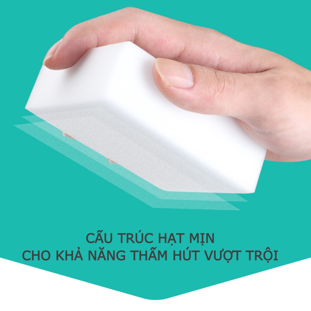 Miếng bọt biển ma thuật lau chùi đa năng cho xe ô tô, nhà bếp siêu thâm hút màu trắng có túi đựng