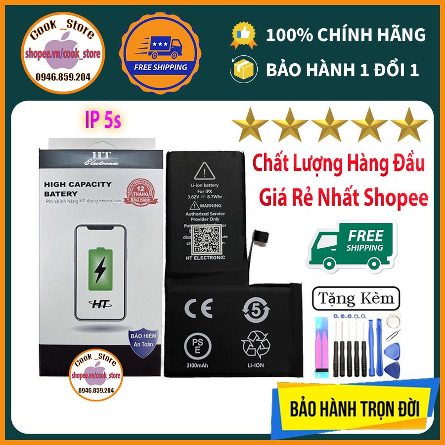 Pin iPhone 5s Dung Lượng Cao Tặng Tovit + Seal Dán, BH 12 tháng Lỗi Đổi Mới, Pin Trâu iPhone 5 5s 6 6s 7 8 Plus X Xr