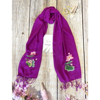 Khăn Choàng Cổ Lụa SenSilk Thêu Hoa Sen