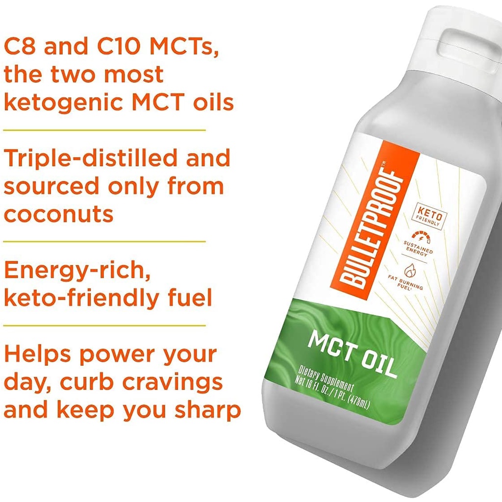 Dầu dừa MCT Oil C8 Bulletproof Brain Octane bổ sung năng lượng, tốt não, tốt tiêu hóa 473ml [Hàng Mỹ hạn dùng 2024]