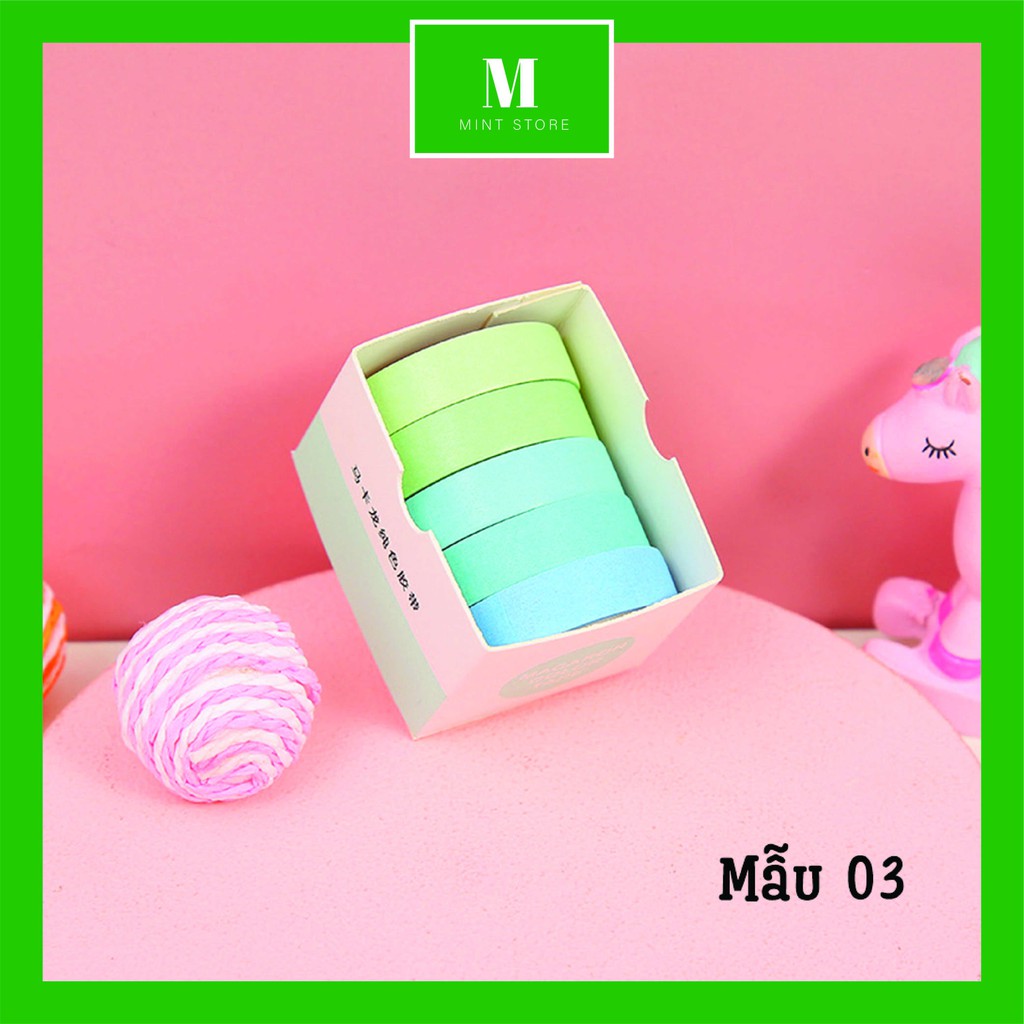 SET 5 cuộn giấy dán Washi Tape màu Pastel Simple Color siêu xinh, dán siêu dính cao cấp Nhật Bản - MINT STORE