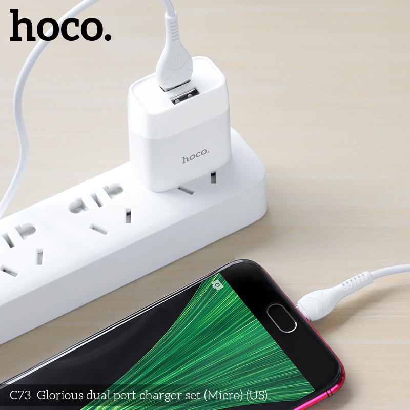 Bộ sạc Hoco C73  Micro-USB 2.4A có 2 cổng USB dành cho android: samsung oppo vivo xiami realme ..