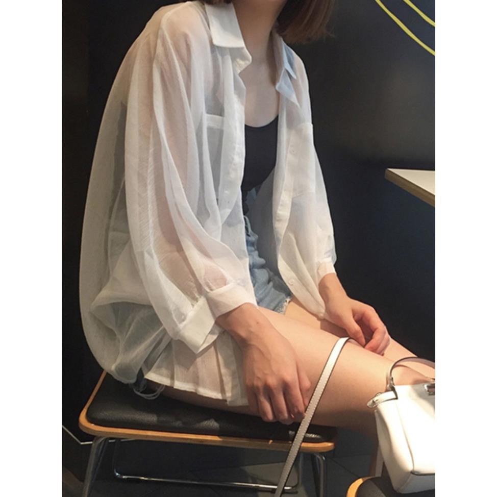 Áo sơ mi voan mỏng khoác ngoài trắng, sơ mi voan mỏng khoác ngoài thời trang