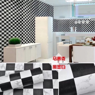 Giấy dán tường kẻ ca rô trắng đen, khổ 45cm, có keo dán sẵn