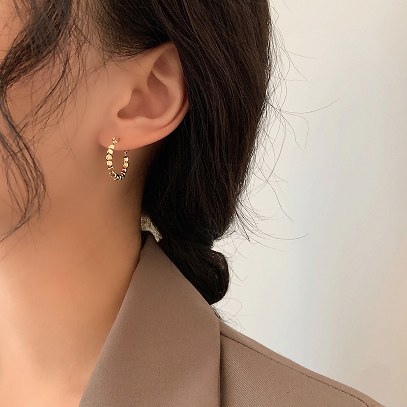 Bông Tai Kim Loại Hình Khối Tròn Thời Trang Hàn Quốc Cho Nữ