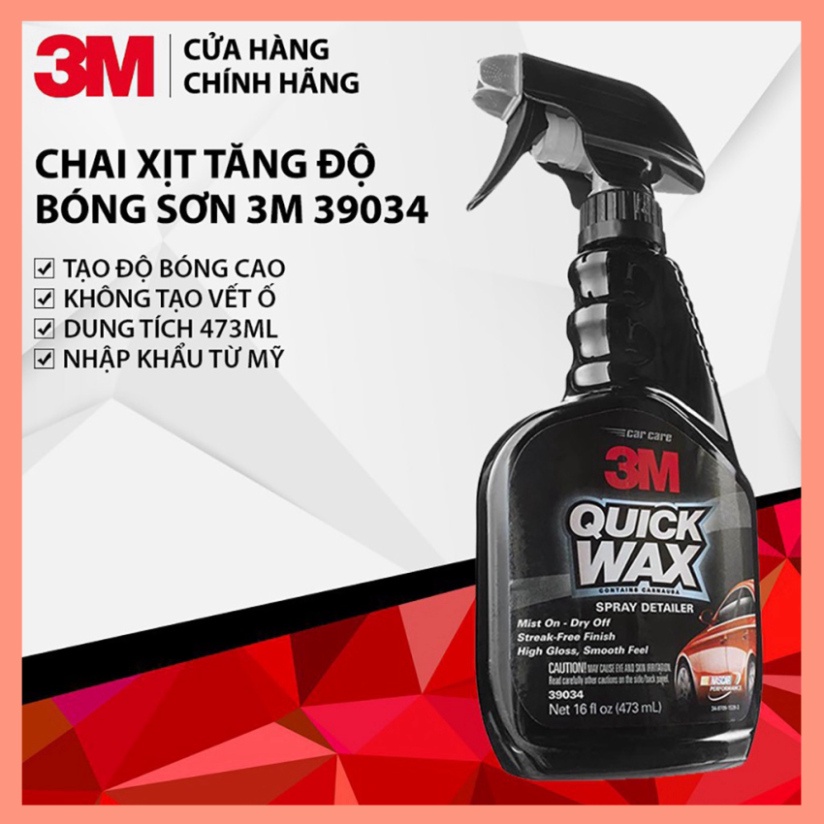 Chai Xịt Tăng Độ Bóng Bề Mặt Sơn Ô Tô Xe Máy 3M 39034 Quick Wash 473ml Làm mới Bề Mặt Xe - Nhập Khẩu 3M USA