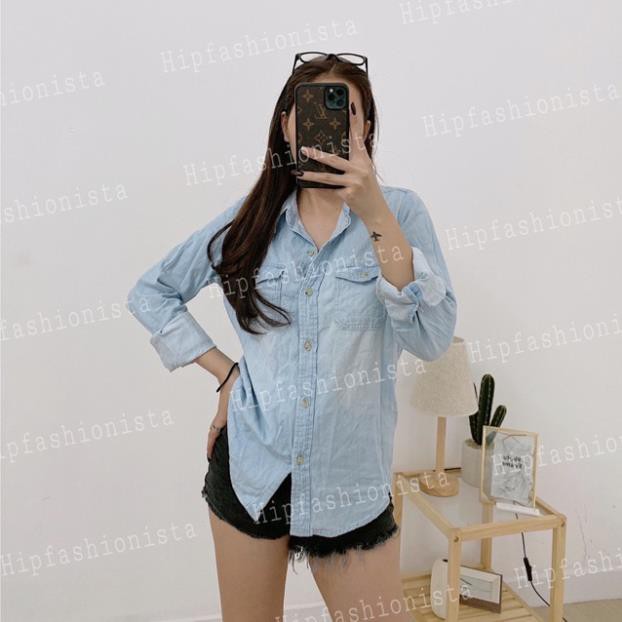 Áo sơ mi denim jean nữ hàng chuẩn xịn, chất denim mềm mịn thoải mái, form áo hơi suông rộng (Hình thật)  ྇