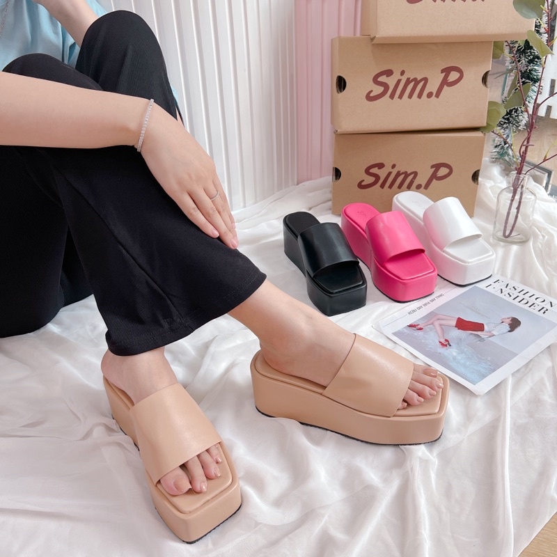Dép bánh mì simpshoes 7cm quai ngang - xaxa