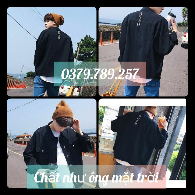 [VIP] Áo khoác jean nam nữ màu đen form rộng Japan Inspiration Text cao cấp loại 2