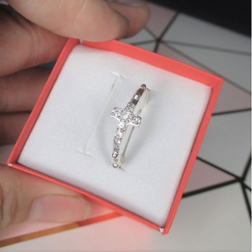 Nhẫn bạc nữ mặt thánh giá đính đá, chuẩn nhẫn bạc ta sang trọng nữ tính - Trang sức bạc Evasilver