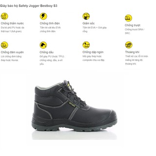 Giày bảo hộ Jogger Bestboy S3 cao cổ -Chống đinh, chống va đập, Chống tĩnh điện, chống trầy xước, chống sốc, chống trượt