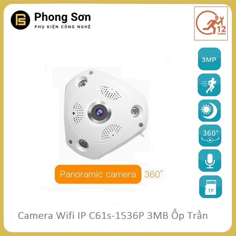 Camera wifi IP C61s FHD 1536P Vstarcam ốp trần, góc rộng 180 độ, toàn cảnh 360 | BigBuy360 - bigbuy360.vn