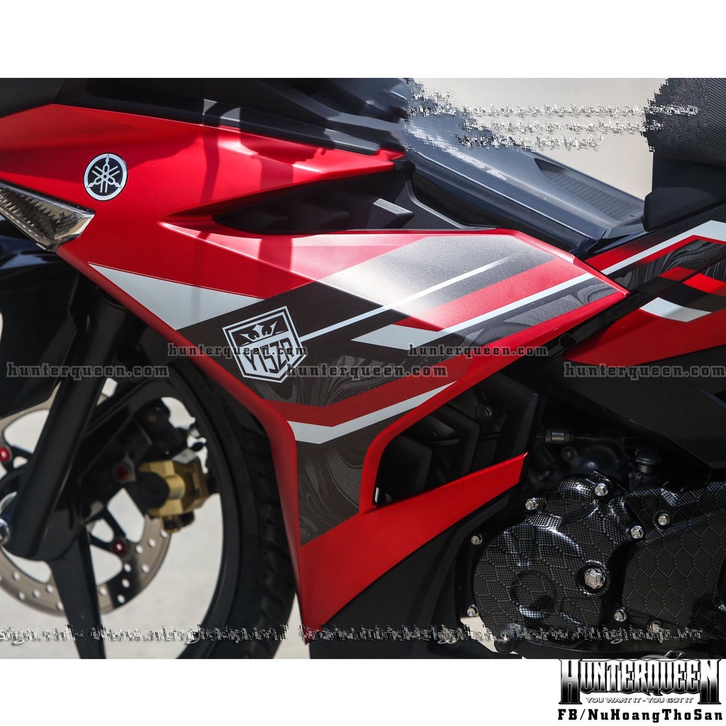 Tem rời Y15 ZR in UV cao cấp, Dán xe Exciter 150 đời 2016-2019 màu đỏ nhám. Mẫu decal hoa văn chìm ẩn