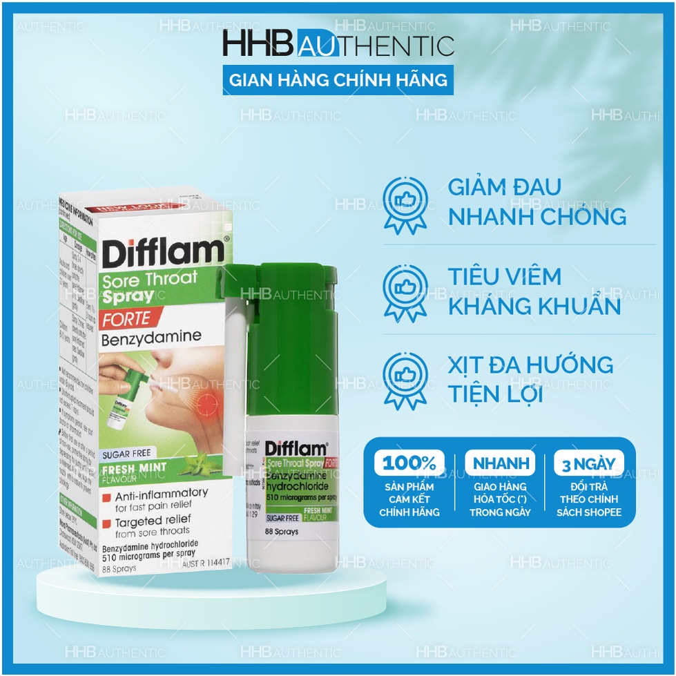 Xịt họng chống viêm, kháng khuẩn Difflam Anaesthetic Sore Throat Spray 88 lần xịt - Xuất xứ Úc