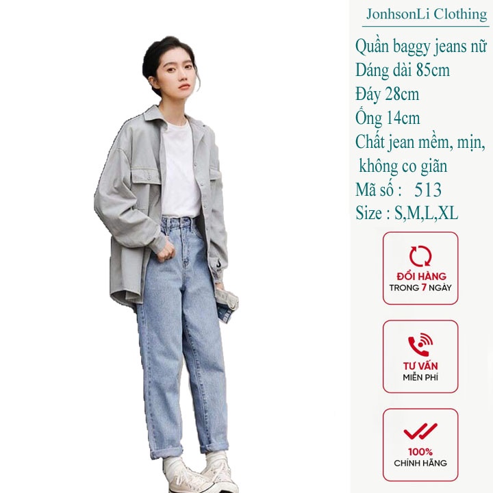 Quần baggy jean nữ cao cấp , màu xanh rách, LB513JL JohnsonLi