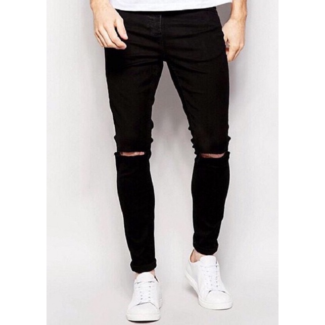 Quần jeans nam rách gối, dáng skinny màu đen - FATADO QJ012 | BigBuy360 - bigbuy360.vn