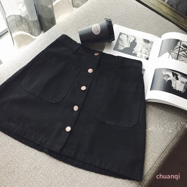 Chân váy jean Chữ A Lưng Cao Phối Hàng Nút Thời Trang Xuân Hè Phong Cách Hàn Quốc