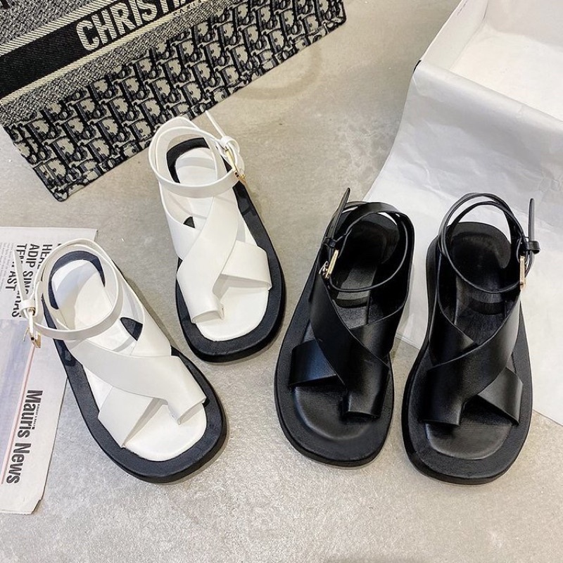 Sandal nữ sandal xỏ ngón cổ dây hai màu đen trắng giá rẻ