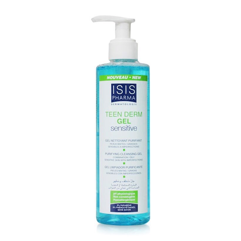 Gel rửa mặt da nhạy cảm giảm nhờn ngừa mụn ISIS Pharma Teen Derm Gel Sensitive